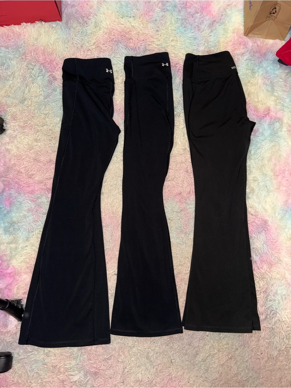 3 Pair Bundle- Under Armour Black Boot Cut Flare Workout Pants / Leggings -Large